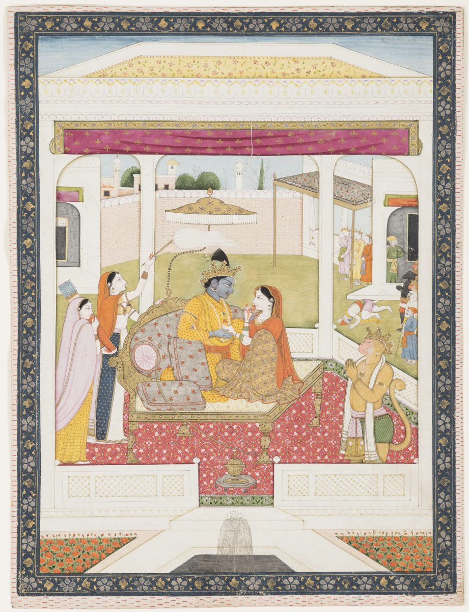 Kangra, India, Rama and Sita enthroned, ca. 1800. Opaque watercolor and gold on paper. Edwin Binney 3rd Collection