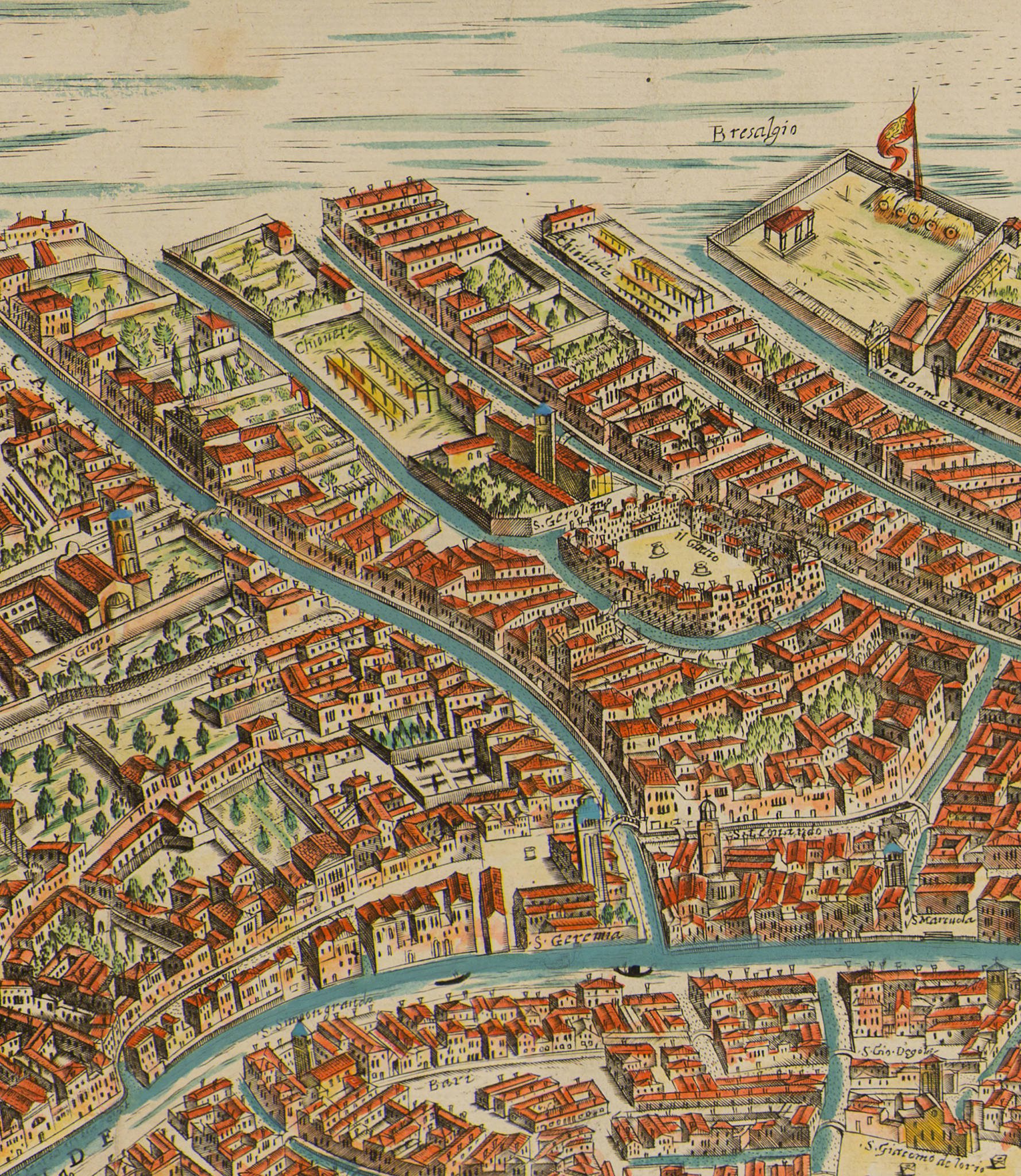 Detail of the Venetian ghetto from Giovanni Merlo’s 1676 map, Novacco 4F 288.