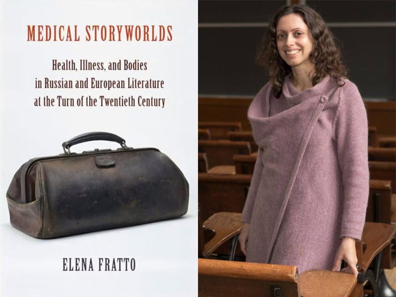 Side-by-side of Elena Frato and her new book "Medical Storyworlds"