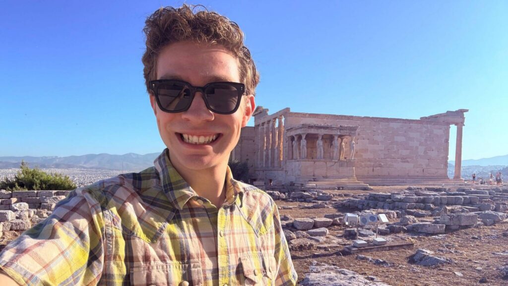 Jack Geld in front of ruins.